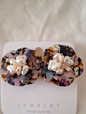 Floral Resin Statement Earrings with Pearl Cluster